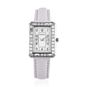 White Austrian Crystal Watch in Silvertone with White Strap